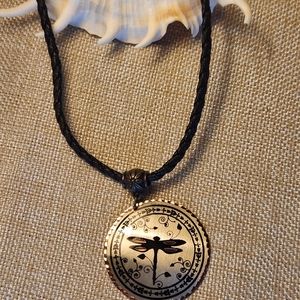 Bronze & Copper Dragonfly Pendant Necklace